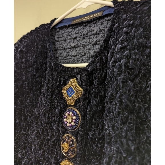 Marie-Martine Paris Blue Crinkle Jeweled Button Cardigan Size Small - Picture 2 of 7